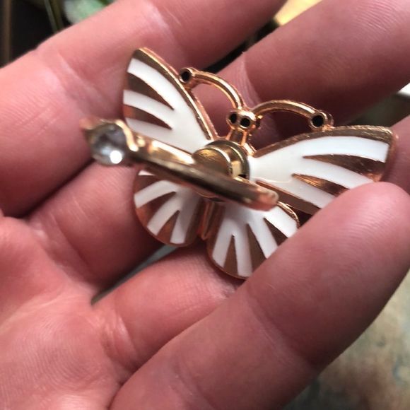 - #163 🤍Cell Phone Ring Stand Holder Grip White Striped Bling Butterfly🤍🦋 - Picture 8 of 17